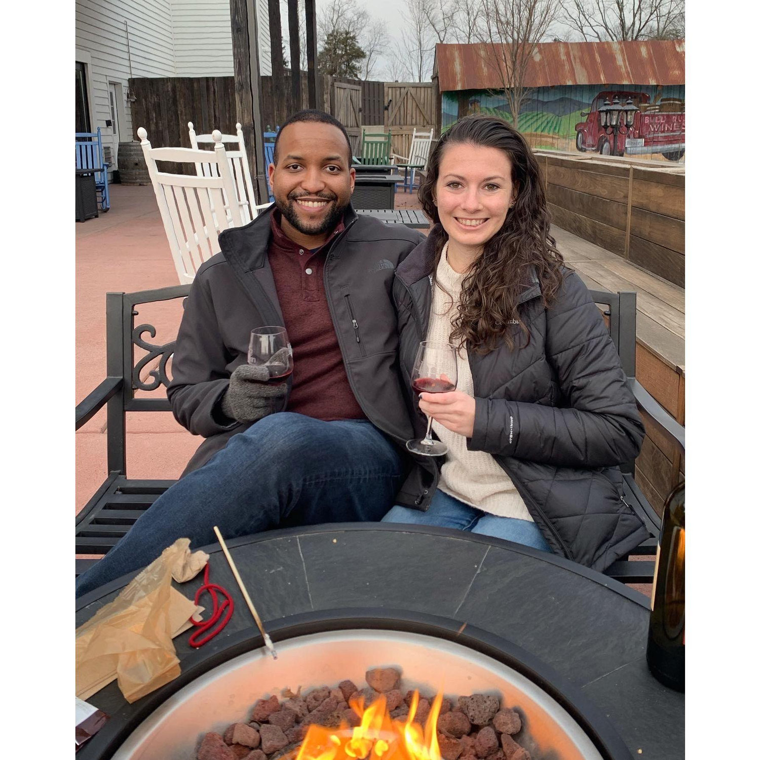 Enjoying some s'mores and wine at The Winery at Bull Run.