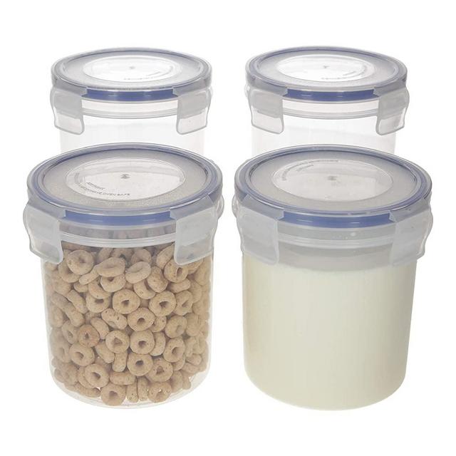 Overnight Oats Container Jar (4-Piece set) - 16 oz Plastic Containers with Lids - Oatmeal Container to go | Portable Cereal and Milk Container on the go | Snap Lock Storage Jars with Airtight Lids