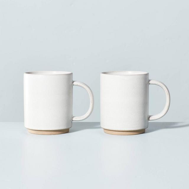 12oz Tall Modern Rim Stoneware Mug Set Matte Sour Cream - Hearth & Hand™ with Magnolia