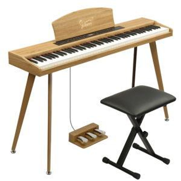 Ktaxon Digital Piano 88 Key Semi Weighted Keyboard with Foldable Bench for Beginners, with Triple Pedal, Brown