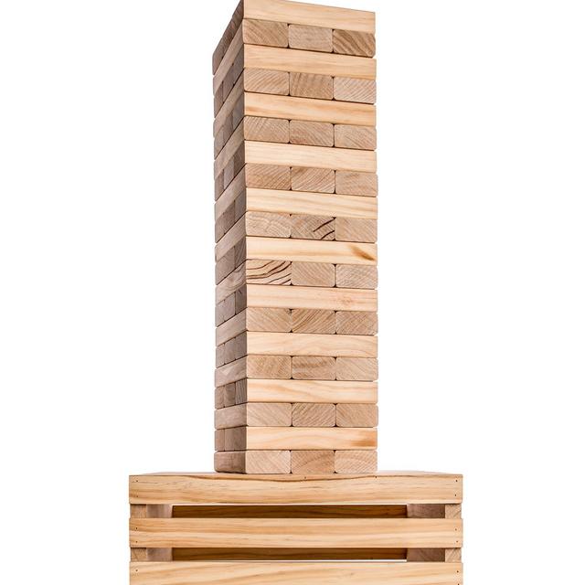 Giant Tumble Tower (60 Blocks) With 2-in-1 Storage Crate / Game Table | Stacks Up To 5ft During Gameplay | Wedding Guestbook Alternative | Jumbo Wood Stacking Game | Carrying Case | Indoor & Outdoor