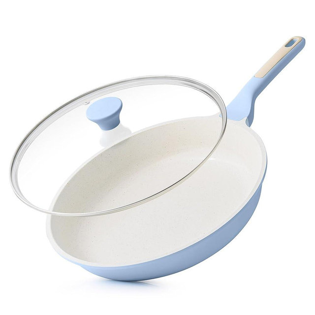 SENSARTE Nonstick Ceramic Frying Pan with Lid 11 Inch Omelet Pan Skillet, Free of Intentionally Added PFAS/PTFE Non-toxic Chef's Pan Induction Compatible Pan, Heat Resistant Handle, Glacier Blue