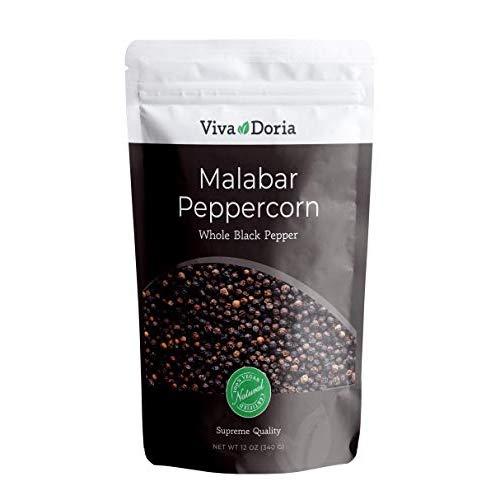 Viva Doria Whole Black Pepper, Malabar Peppercorn, 12 Oz, Black Peppercorns For Grinder Refill