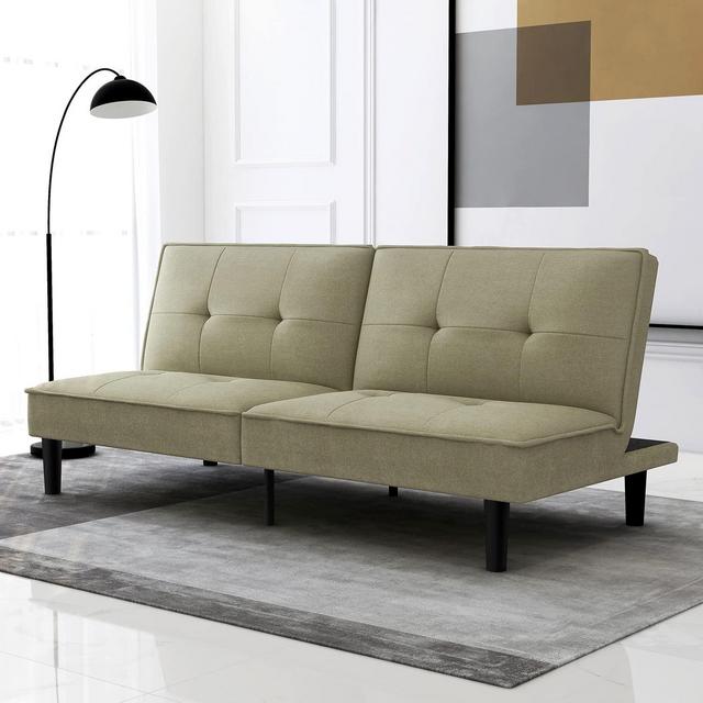 Futon Sofa Bed, Modern Convertible Armless Futon Sleeper Couch Daybed for Studio, Apartment, Office, Small Space, Compact Living Room, Olive Gray