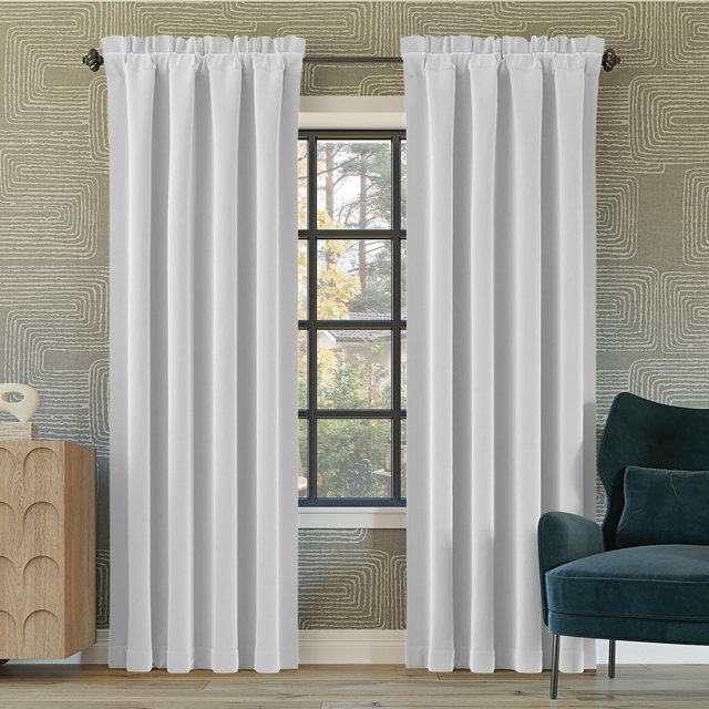 52"x84" Sun Zero Blackout Oslo Theater Grade Rod Pocket Curtain Panel White: Energy Efficient, Noise Reduction, Thermal Insulated