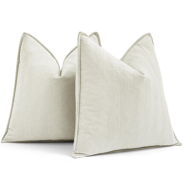 MIULEE Pack of 2 Cream White Decorative Pillow Covers 20x20 Inch Soft Chenille Luxurious Couch Throw Pillows Farmhouse Cushion Covers with Elegant Design for Sofa Bedroom Living Room Home Decor