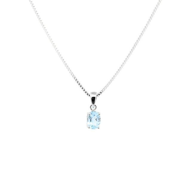 925 Sterling Silver Solitaire Gemstone Pendant Necklace December Birthstone for Women with 18 Inch Box Chain (Sky Blue Topaz)
