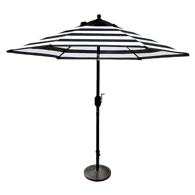 Sunnyglade 7.5' Patio Umbrella 6 Ribs (Black & White) | 18" 26.5-lbs Heavy Duty Round Antiqued Umbrella Base, Bronze