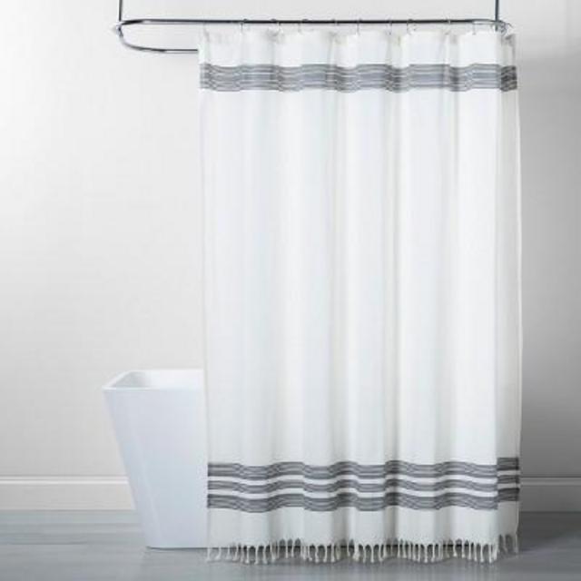Black Stripe Fringe Shower Curtain White/Gray - Threshold™