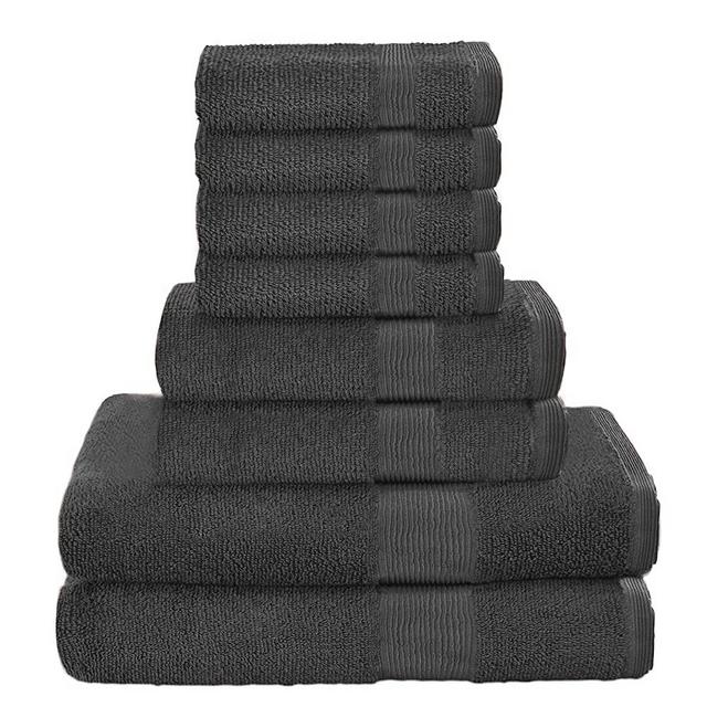Elvana Home 8 Piece Towel Set 100% Ring Spun Cotton, 2 Bath Towels 27x54, 2 Hand Towels 16x28 and 4 Washcloths 13x13 - Ultra Soft Highly Absorbent Machine Washable Hotel Spa Quality - Grey
