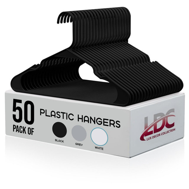 Non Slip Plastic Hangers Clothes Storage Hangers Pack of 50 - Black