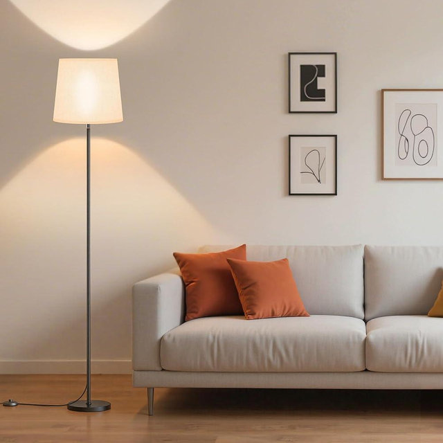 SIBRILLE Floor Lamp with White Shade, 62" Dimmable LED Standing Lamp with Remote, 9W E26 Bulb Included, 3000-6000K, Modern Floor Reading Light for Bedroom Living Room Office Corner, Black Pole