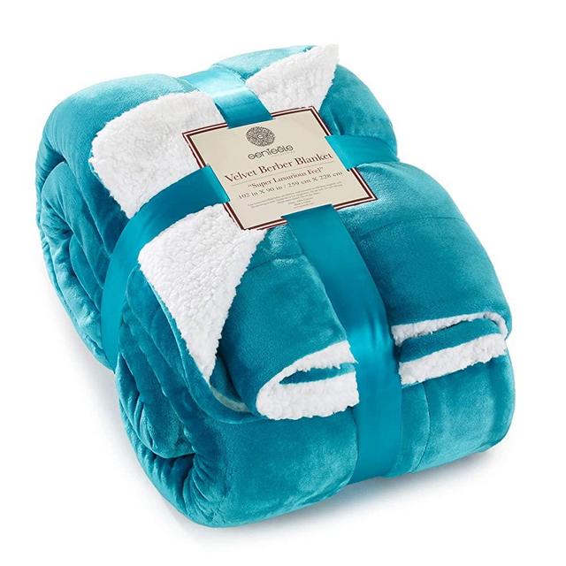 Genteele Sherpa Throw Blanket Super Soft Reversible Ultra Luxurious Plush Blanket (102 inches x 90 inches, Teal/White)