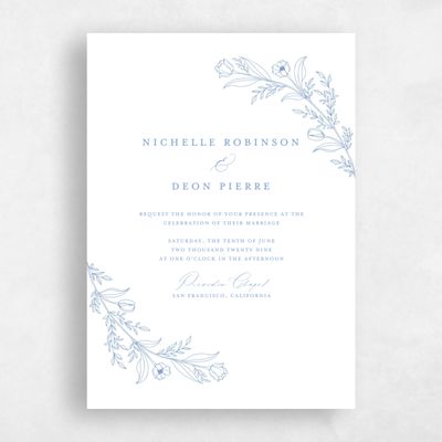 Dusty Blue Wedding Invitation - Seraphine Portrait Letterpress