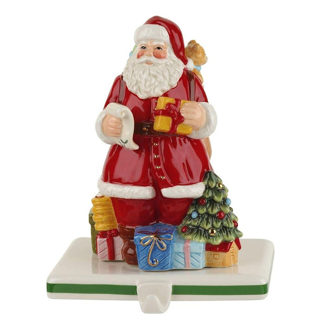 Spode 5.5" Stocking Holder with Hook - Santa Mannequin | Fine Earthenware | Collectible Home Décor - Festive Holiday Display for Mantel, Fireplace | Weighted Hangers for Xmas