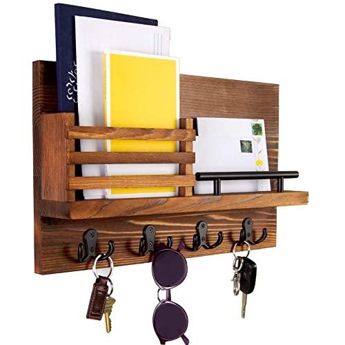 Ripple Creek Key Holder and Mail Shelf - Unique Hanging Wall Organizer for Organized House, Entryway, Hallway, Office - Easy to Hang Decorative Storage, Sorter, Display - Industrial-Quality Design