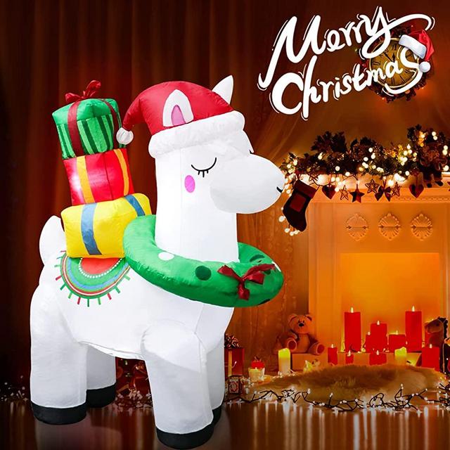 Meland Christmas Inflatbale Decorations 5FT - Inflatable Christmas Llama with Gift Wrap & Hat, Collar - Christmas Party Yard Garden Lawn Decoration