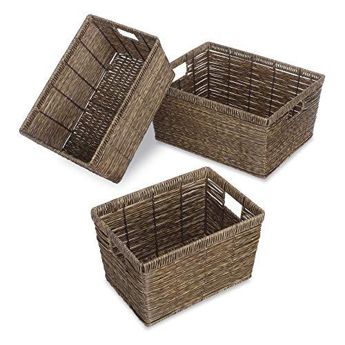 Whitmor Distressed Rattique Storage Baskets Set of 3