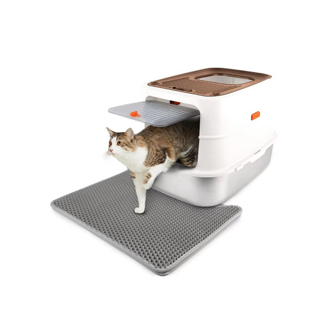 Allforpaws Stainless Steel Cat Litter Box, Top & Front 2-Entry Hooded Cat Litter Box, Sand
