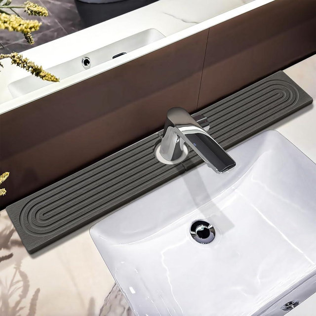 Stone Faucet Mat For Kitchen Sink, 23.6" Diatomite Fast Drying Stone Kitchen Sink Mat, Super Absorbent, Sink Stone Quick Dry Around Faucet, Stone Sink Splash Guard For Bathroom (Dark Gray)