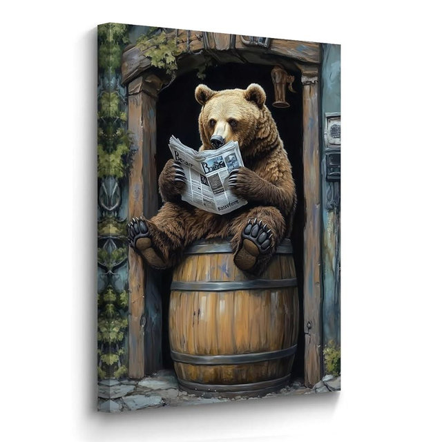 BJYCHG Bear Canvas Wall Art Rustic Bear in Outhouse Picture for Bathroom Animal on Toilet Prints Forest Wildlife Painting Farmhouse Cabin Bathroom Decor Framed (Green, 18L x 12W)