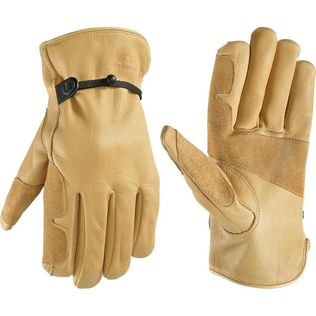Wells Lamont Men's Full Leather Cowhide Adjustable Reinforced Work Gloves, Timber, Large (1140L)