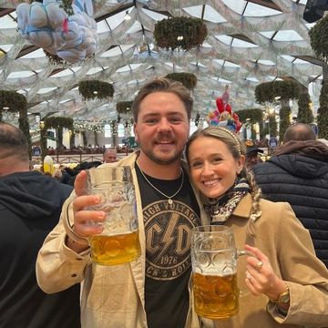 Celebrating one year before the wedding at Oktoberfest