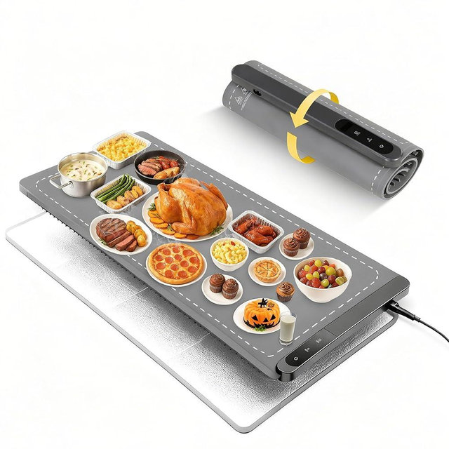 Food Warming Mat Extra Large 43"x16" with Insulation Pad for Countertop, Chafing Dishes for Buffet, Food Warmers for Parties, Hot Pads for Kitchen, Portable Heating Pad, 560W Custom Warm Setting, Grey