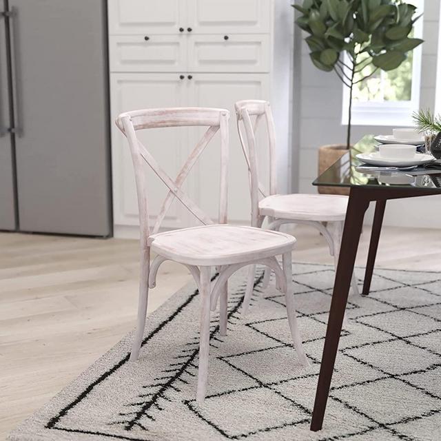 Merrick Lane Bardstown X-Back Bistro Style Wooden High Back Dining Chair in Lime Wash