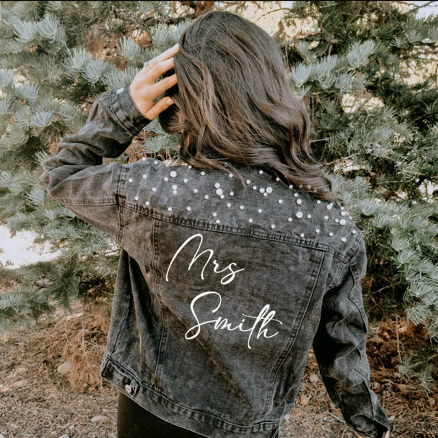 Mrs Jacket | Black Pearl Jacket | Last Name Jacket | Bridal Jacket | Customized Wedding Jacket | Wedding Day Jacket | Wedding Accessories