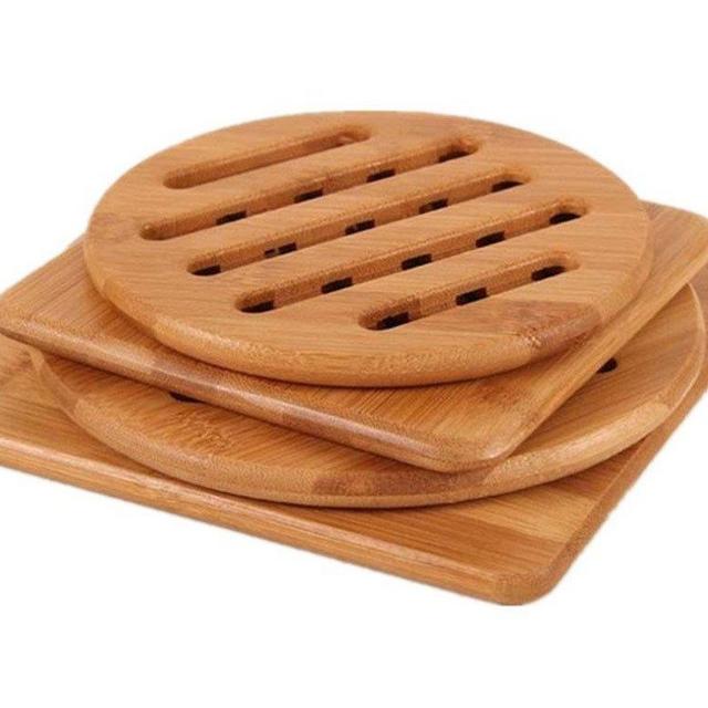 Alfto Hot Pads Trivet,Table Solid Bamboo Wood Trivets for Hot Dishes and Pot with Non-slip Pads Heat Resistant Pads Teapot Trivet 4pcs(Multi Size,2 Square 2 Round)