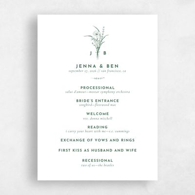 Hunter, Green Wedding Program - Prins