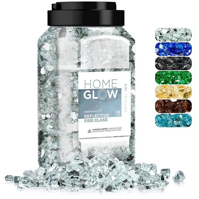 HOMEGLOW Fire Glass. Reflective Tempered Fireglass for Gas or Propane Fire Pit or Fireplace. Clear. 1/2 inch. 10 Pounds.