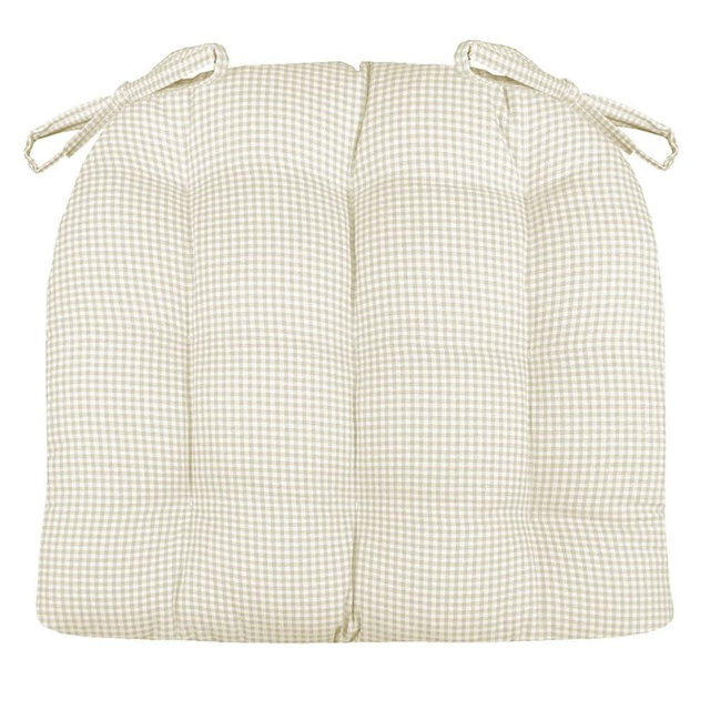 Barnett Home Decor Madrid Natural Dining Chair Pad with Ties - Standard Size 17 Chair Cushion - Latex Foam Fill - Machine Washable, Reversible, 100% Cotton, Made in USA (Neutral Gingham Check)