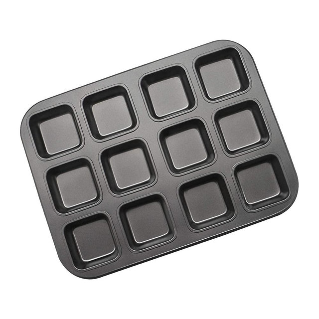 Brownie Pan 12 Cavity, Beasea Nonstick Muffin Pan Brownie Cake Pan Mini Cheesecake Pan Cupcake Pan Carbon Steel Brownie Baking Tray Bakeware for Oven Baking