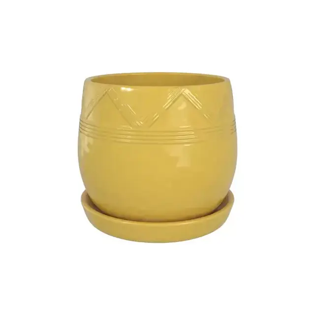 allen + roth 7-in W x 7.4-in H Yellow Ceramic
