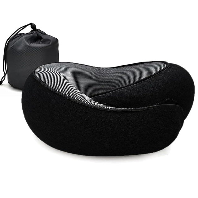 RURING Travel Pillows for Airplanes, Travel Neck Pillow Travel Pillow, Neck Pillow Airplane Memory Foam Travel Pillow 360 Degree Support Stowable Pillows for Airplanes Offices and Cars (Black)