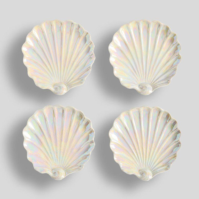 Pearlescent Shell Stoneware Appetizer Plates, Set of 4, Silver