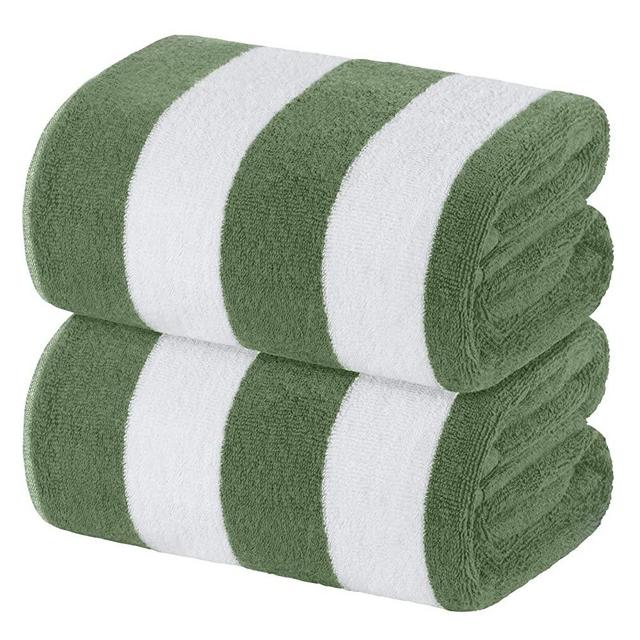 White Classic Beach Towels Oversized Navy Cabana Stripe Cotton Bath Towel Large - Luxury Plush Thick Hotel Swim Pool Towels for Adults Super Absorbent Quick Dry - 35x70 Khaki Green [2 Pack]