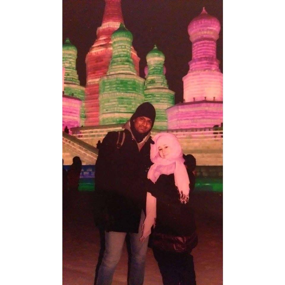 Raj and I on our first romantic trip together to Harbin, China in 2016