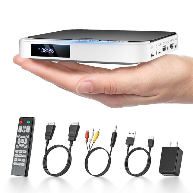 HDMI DVD Players for TV, DESOBRY 1080P HD Mini Small DVD Player with All Region Free, Compact DVD Player for Smart TV, Support AV Output, USB/TF Card Input, Remote Control,PAL/NTSC