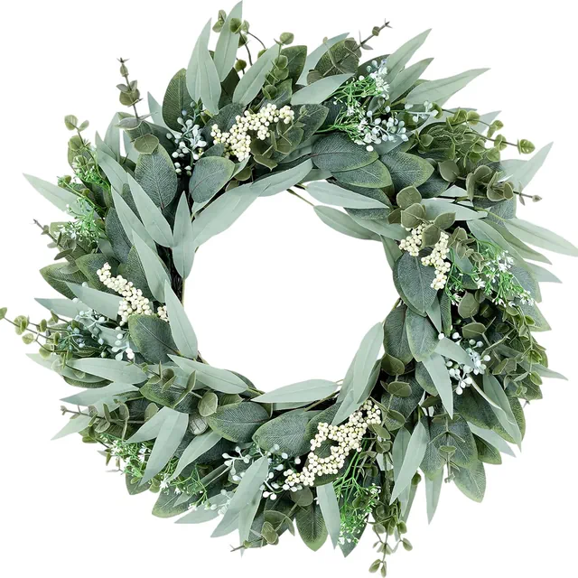 20 Inch Artificial Eucalyptus Wreath for Front Door, Spring Summer Greenery Wreaths for All Seasons, Outdoor Farmhouse Wall Indoor Home Decor
