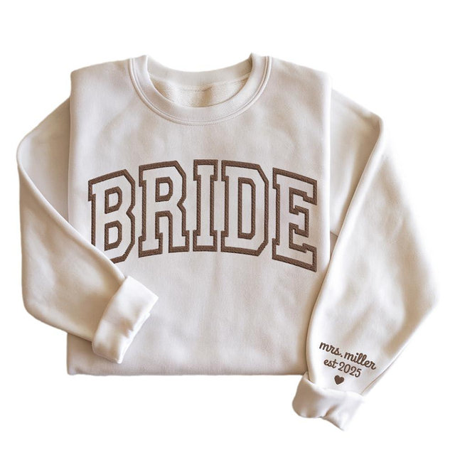 GodLover Custom Bride Sweatshirt, Personalized Mrs. Last Name and Year On Sleeve, Mrs Gifts, Wedding Bridal Shower Bachelorette Party Gifts, Engagement 1