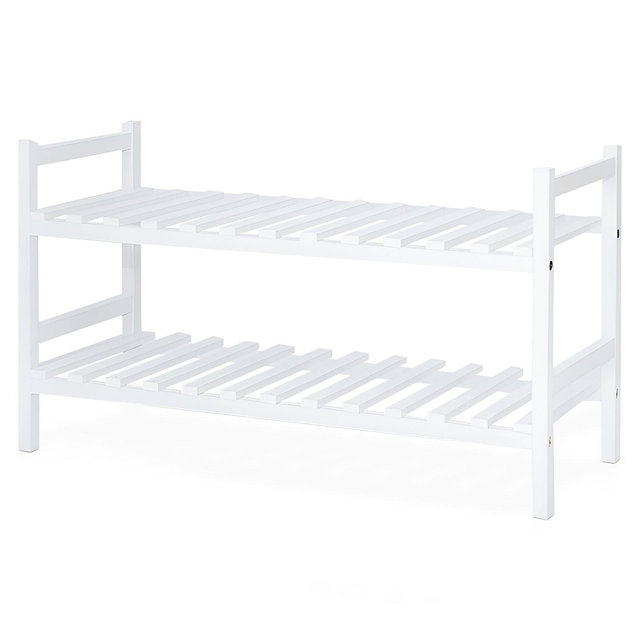 PJ Wood Stackable Wooden Shoe Rack Organizer for Closet Storage, Entryway Shelves, Tiered Cabinet for Shoes, 6 Pair Capacity, White