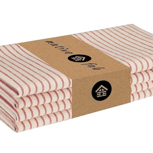 Native Fab Cloth Napkins 18x18 inches, 100% Cotton Vintage Stripped Dinner Napkins, Set of 4, Soft Breathable Absorbent, Machine Washable Cloth Napkins, Red Beige