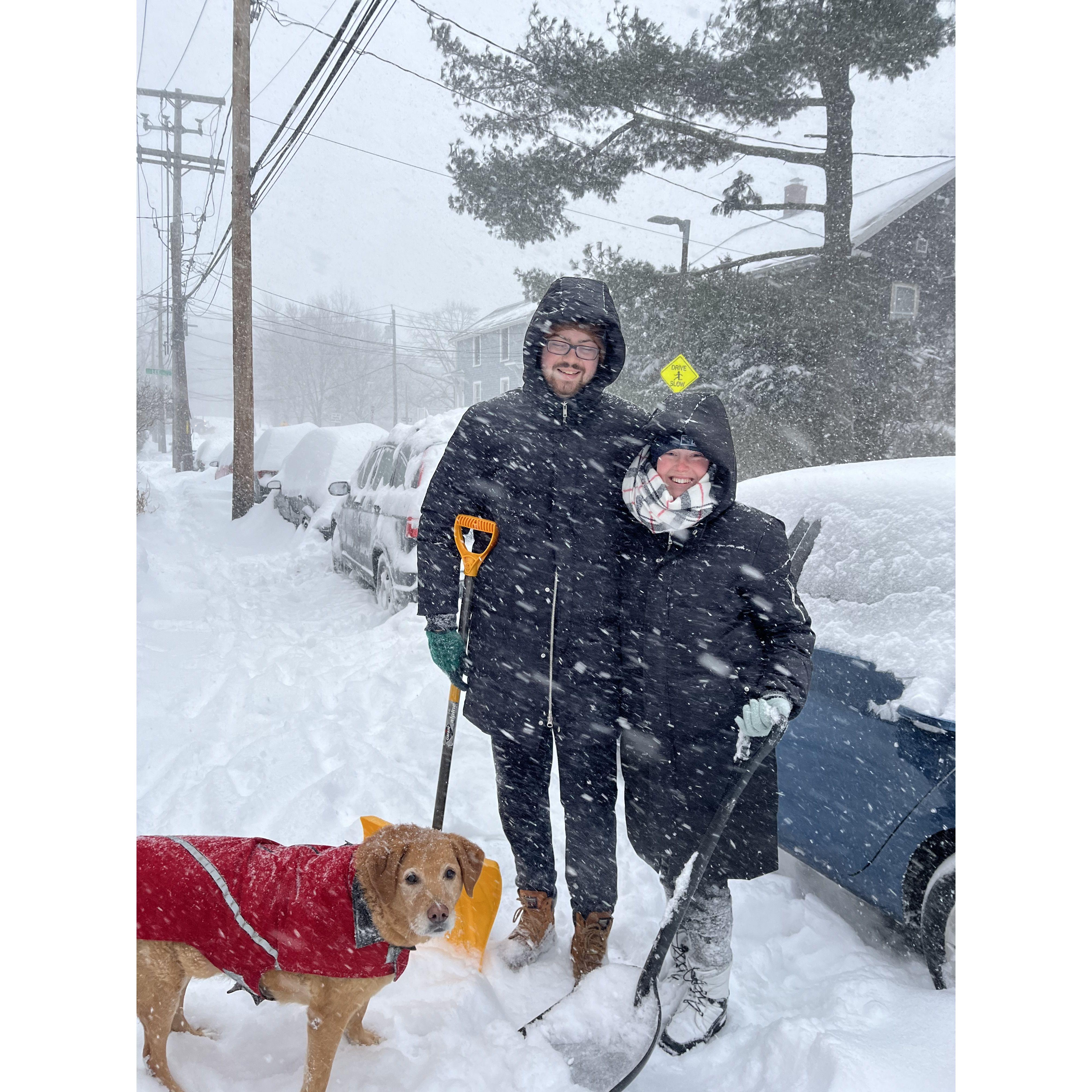 Mackenzie's first Boston snow storm with their landlords dog