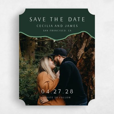 Green Ticket Wedding Save the Date - Cedarcrest Photo