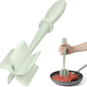 Meat Chopper, Hamburger Grinder, Premium Heat Resistant Smasher for Ground Beef, Burger Grinder Nylon Potato Mix Tool-Green