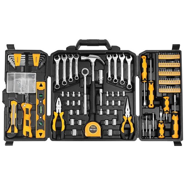 KREBS 168 Piece Hand Tool Kit and Tool Set, General Household Hand Tool Kit, Auto Repair Hand Tool Kit Wrench Tool Box Set with Plastic Storage Case, For Home Repairing & Maintenance