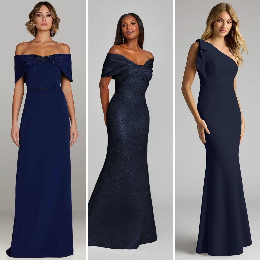 Navy dress inspiration for women - classic, refined, and perfect for an elevated evening look within our coastal "Oceanside Sunset" theme.
